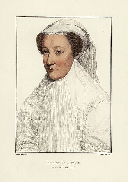 Mary, Queen of Scots, or Mary Stuart (1542-1567). Handcoloured copperplate engraving by Francis Bartolozzi after Hans Holbein from Facsimiles of Original Drawings by Hans Holbein, Hamilton, Adams, London, 1884