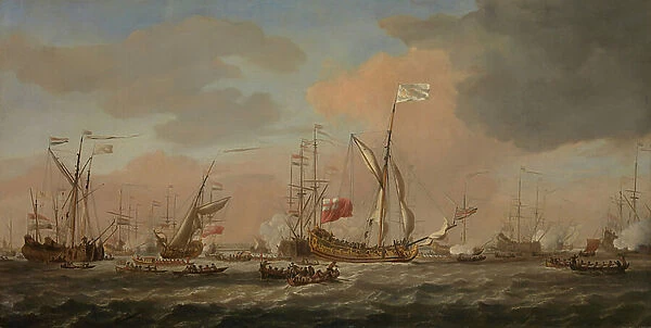 The Mary, Yacht, Arriving with Princess Mary at Gravesend in a Fresh Breeze, 12 February 1689, c.1689 (oil on canvas)