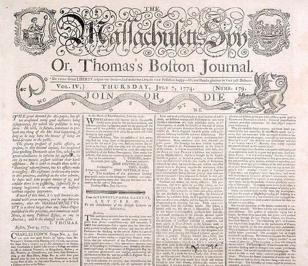 Masthead of the Massachusetts Spy 7th July 1774 (print)