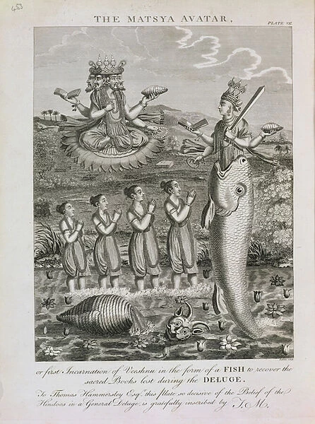 The Matsya Avatar, or the First Incarnation of Vishnu in the Form of a Fish to Recover