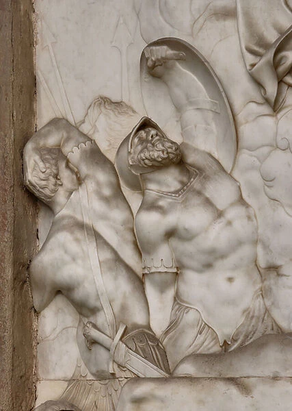 Detail of the Mausoleum of St. Pius V: a high-relief in white marble representing the Resurrection and Pius V in prayer (marble)