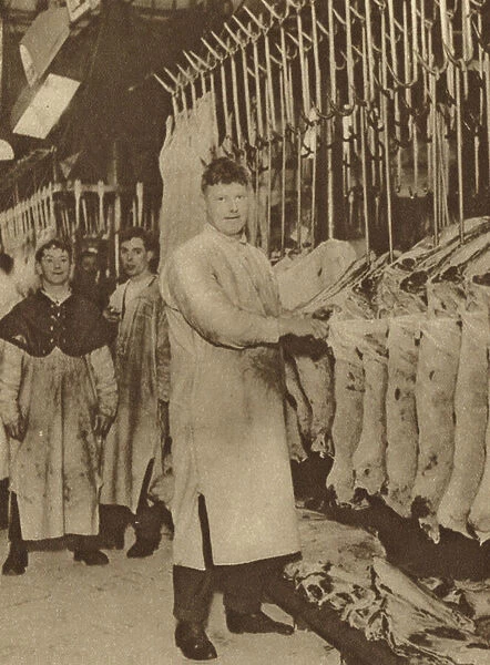 Meat porter in Smithfield Market (b  /  w photo)
