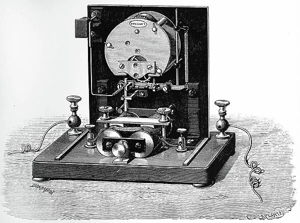 Mechanism of indicator (receiver) of Breguet's dial telegraph, 1891