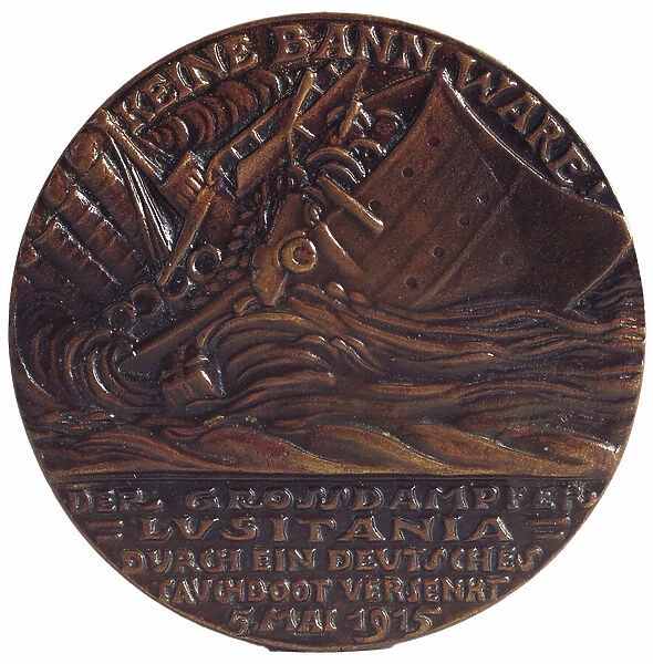 Medal commemorating the torpedoing of the liner Lusitania, May 7, 1915 (bronze medal)