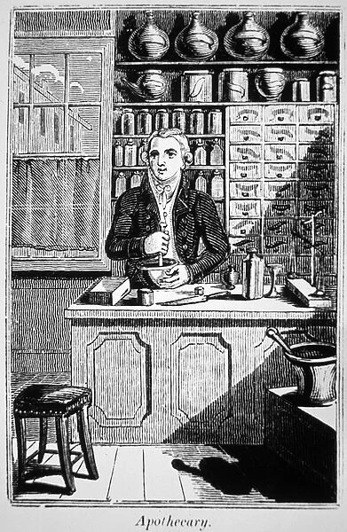 Medicine and the apothecary (litho)