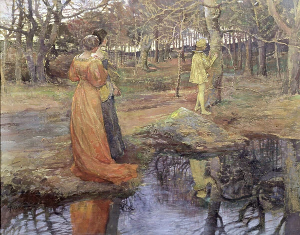 Medieval woodland scene, 1880s (pastel & gouache)