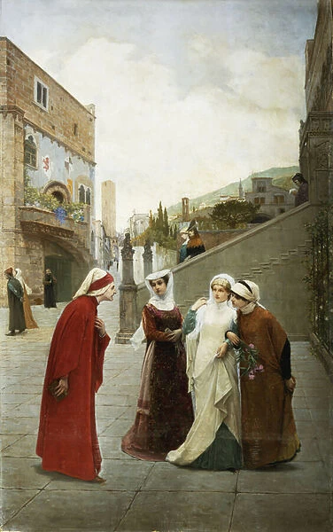 The Meeting of Dante and Beatrice, 1889 (oil on canvas)