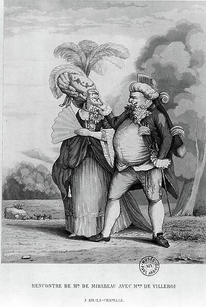The meeting of Madame the Duchess of Villeroi (Villeroy) and Honore Gabriel (Honore-Gabriel) Riqueti, Count of Mirabeau (1749-1791). Engraving of the 19th century Musee Paul Arbaud, Aix en Provence