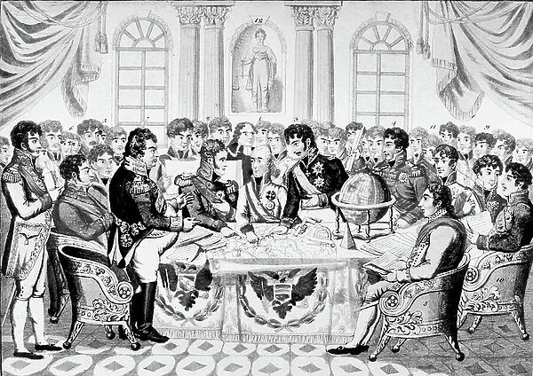 meeting of the plenipotentiairies at Congress in Vienna, 1814-1815 to outline the map of Europe, engraving by J.Zutz