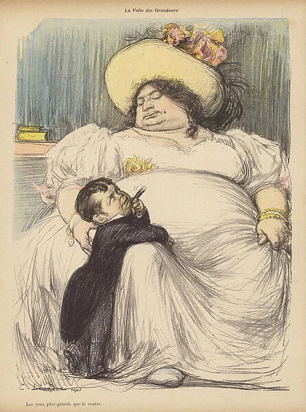 Megalomania, or His Eyes were Bigger than His Belly (colour litho)