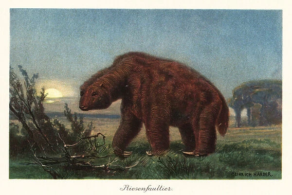 Megatherium americanum in the moonlight. 1908 (illustration)