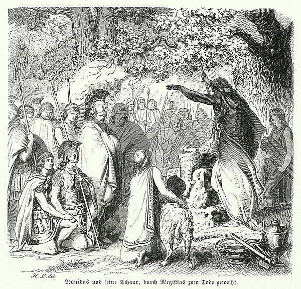 Megistias predicting the death of the company of Leonidas at Thermopylae (engraving)