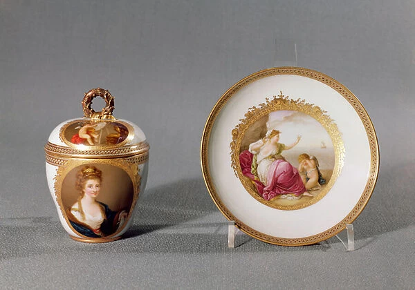 Meissen cup, cover and saucer, painted by Angelica Kauffmann (1741-1807) (porcelain)