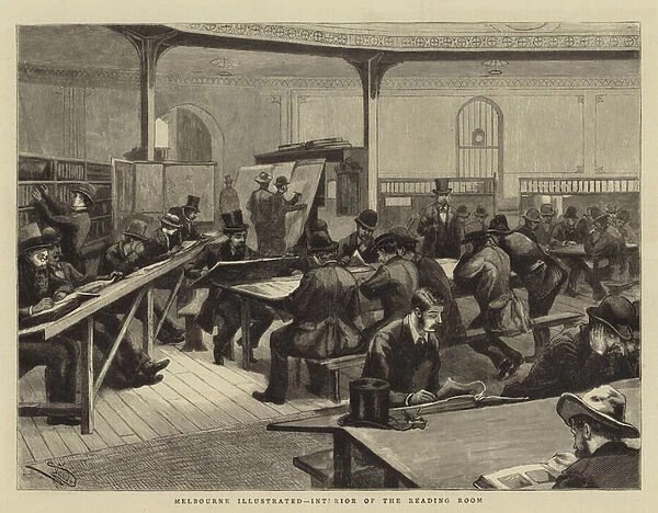 Melbourne Illustrated, Interior of the Reading Room (engraving)