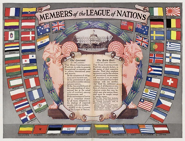 Members of the League of Nations (colour litho)
