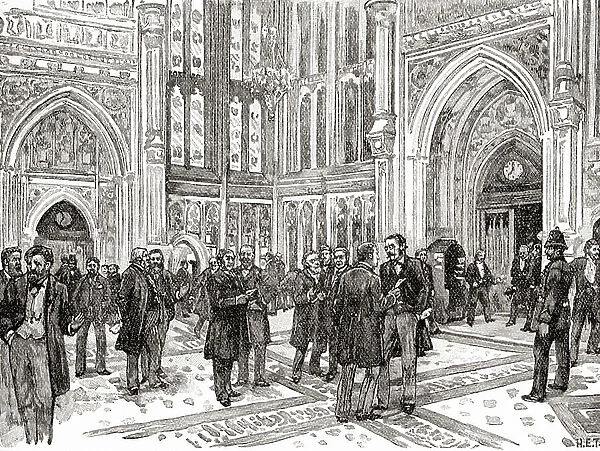 The member's lobby, The House of Commons, Westminster Palace, London, England in the 19th century