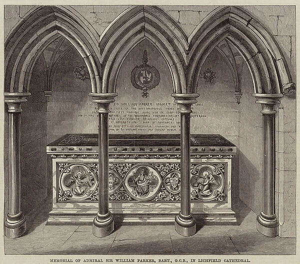 Memorial of Admiral Sir William Parker, Baronet, GCB, in Lichfield Cathedral (engraving)