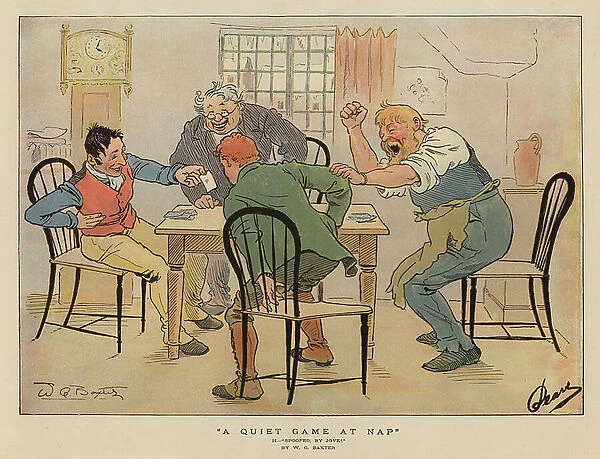 Men playing cards (colour litho)
