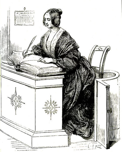 Merchant with her account book, 19th century (Engraving)