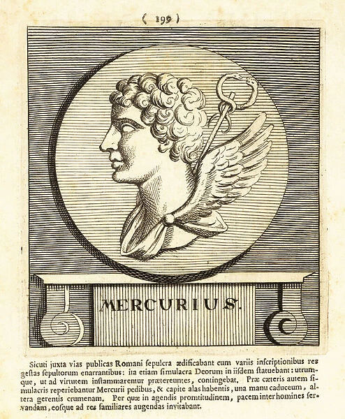 Mercury, Roman god of communication with cadeceus, 1766 (engraving)