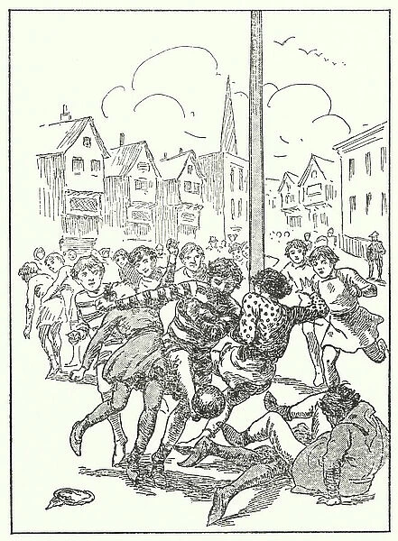 Merrie England: Football in the strand (litho)