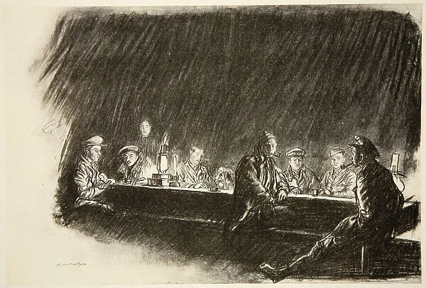 A mess of the Royal Flying Corps, illustration from The Western Front, pub. by Country Life Ltd, 1917 (litho)