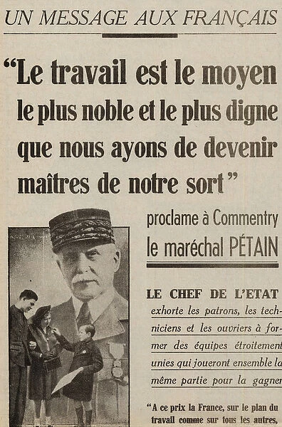 message to the French proclaims a Comentry by Marechal Petain