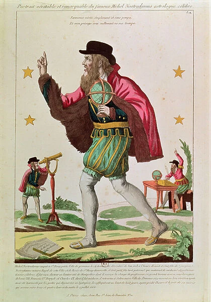 Michel Nostradamus (1503-66) (coloured engraving)