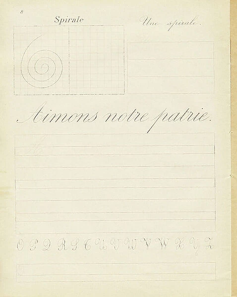 Middle course: spiral, Let's love our country, capital letters, c.1880-90 (print)