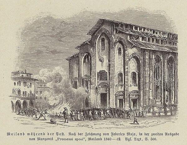 Milan during the plague (engraving)