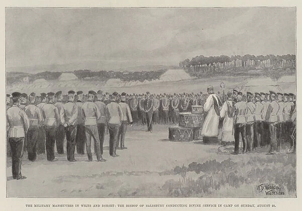 The Military Manoeuvres in Wilts and Dorset, the Bishop of Salisbury conducting Divine Service in Camp on Sunday, 21 August (litho)