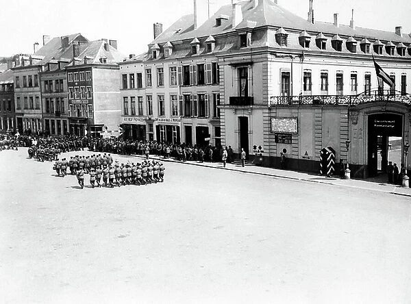 Military parade for General Von Hirschberg in Namur, Belgium, at the time of invasion of Belgium by german army during the great war