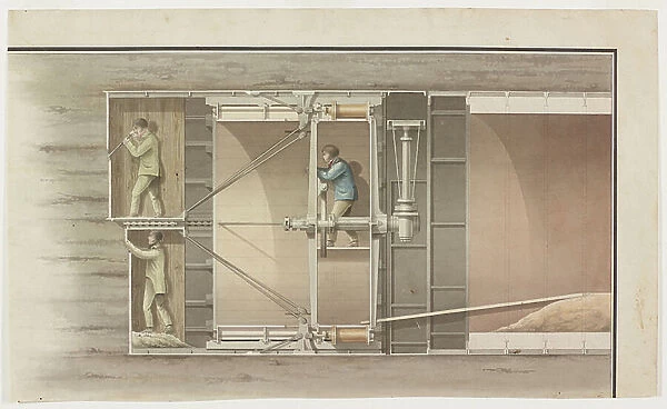 Three miners at work in the tunnel, c. 1818-39 (watercolour on paper)