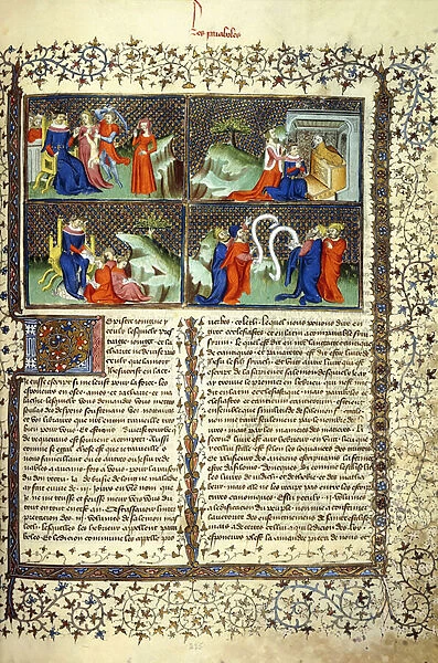 Miniature illustrating the Judgement of the Mothers, the Arrival of the Queen of Sheba