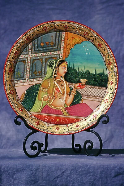 Miniature Painting on Ivory, Lady Enjoying Drink