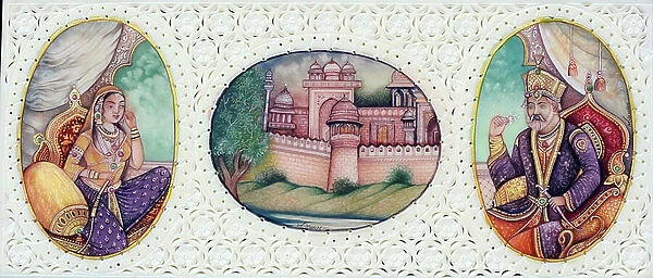 Miniature Painting of Mughal Emperor Bahadur Shah Zafar with Wife Zeenat Mahal