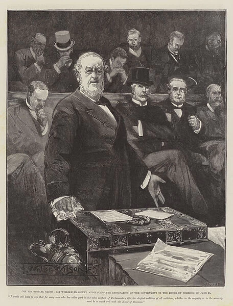 The Ministerial Crisis, Sir William Harcourt announcing the Resignation of the Government in the House of Commons on 24 June (engraving)