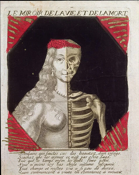 Mirror of life and death (colour engraving)