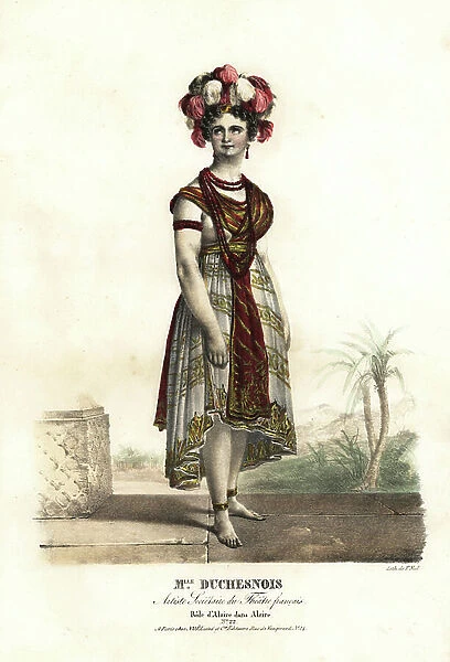 Miss Josephine Duchesnois as Alzire in Alzire by Voltaire, Theatre Francais, 1813. Handcoloured lithograph by F. Noel after an illustration by Alexandre-Marie Colin Lavigne Marin from Portraits d'Acteurs et d'Actrices dans different roles, F