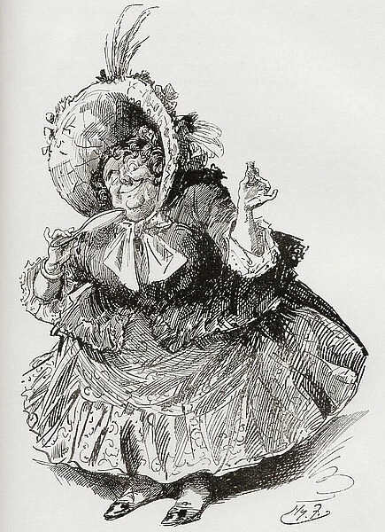 Miss Mowcher. Illustration by Harry Furniss for the Charles Dickens novel David Copperfield, from The Testimonial Edition, published 1910
