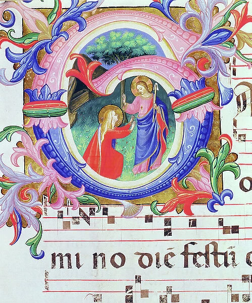 Missal 558 f.64v Historiated initial G depicting the Noli Me Tangere