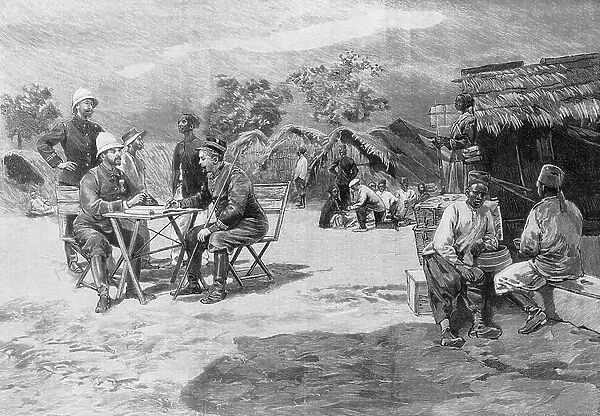 Mission of Jean-Baptiste Marchand (Congo Nile mission) in Oubangui Chari (Central African Republic), 1896 - 1899, drawing
