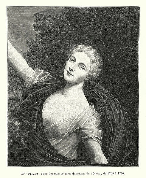 Mlle Prevost, l une des plus celebres danseuses de l Opera, de 1705 a 1730 (engraving)