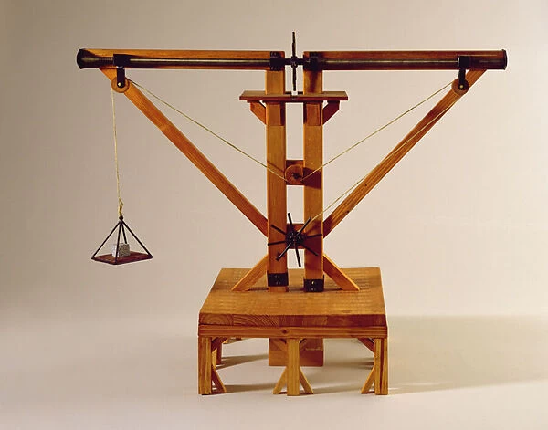 Model reconstruction of da Vincis design for a double-winch crane (wood