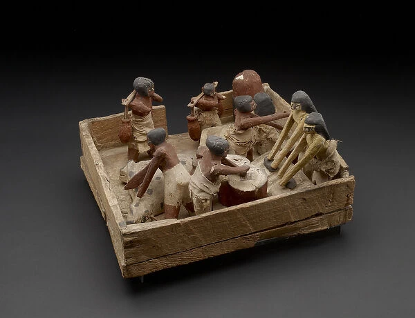 Model showing baking, brewing and butchering activities (wood, gesso & paint)