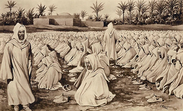 Mohammedans at prayer (litho)