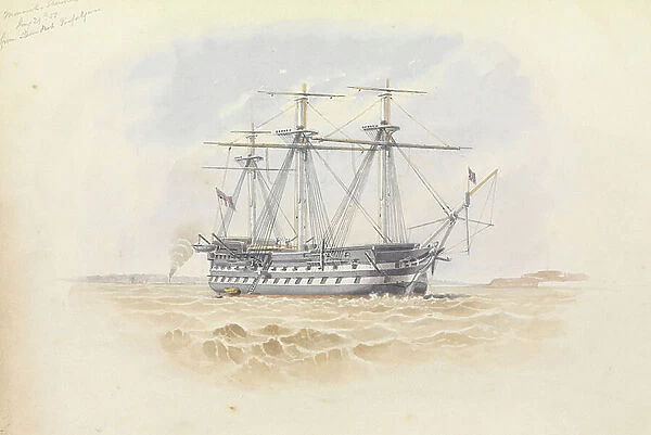 Monarch at Sheerness from the Trafalgar 29 January 1851, 1851 (pen, ink, watercolour)