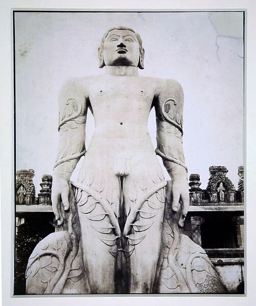 Monolithic statue of Gommateshvara, Stravana Belgola, c. 1855 (b  /  w photo)