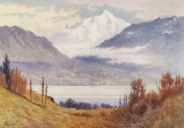 Mont Blanc from above Morges (colour litho)