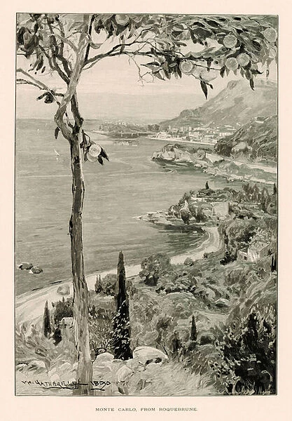 Monte Carlo, from Roquebrune (litho)